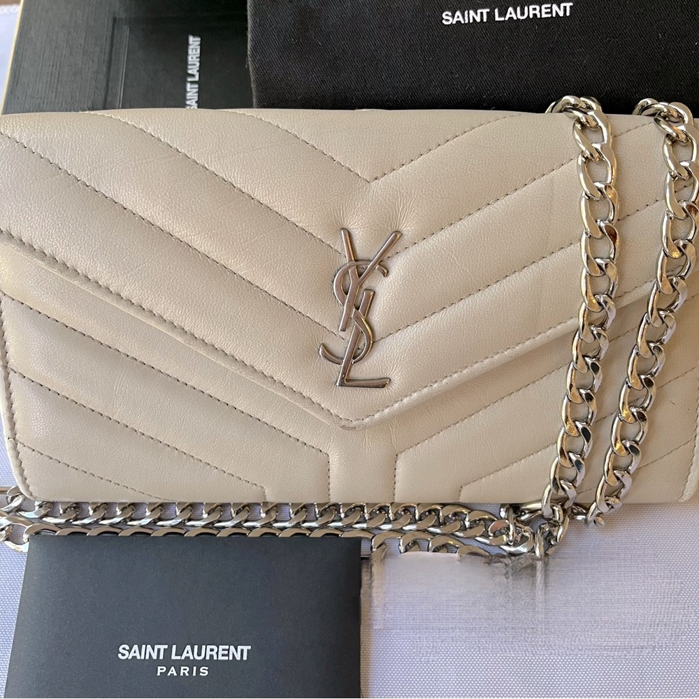 YSL Cassandre flap Clutch Wallet 
with insert/chain for crossbody!